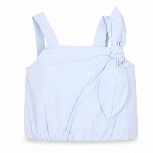 Zara Girls Blue Cotton Cropped Tank Top 13-14 Years with Bow Detail