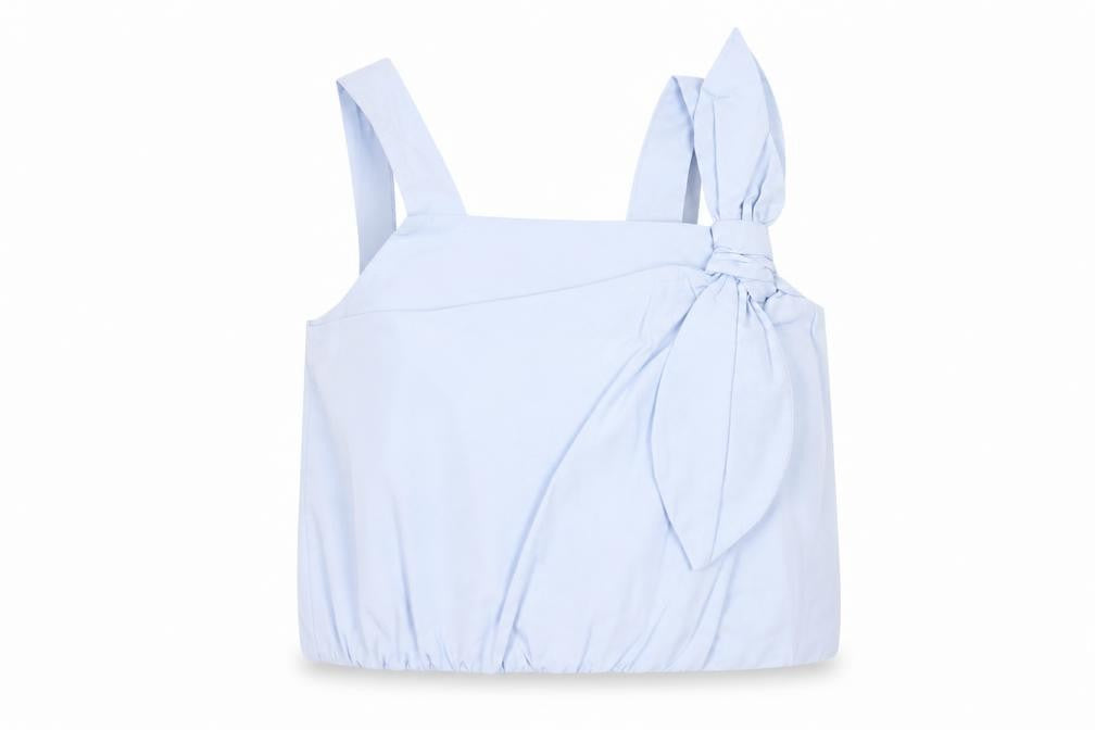 Zara Girls Blue Cotton Cropped Tank Top 13-14 Years with Bow Detail