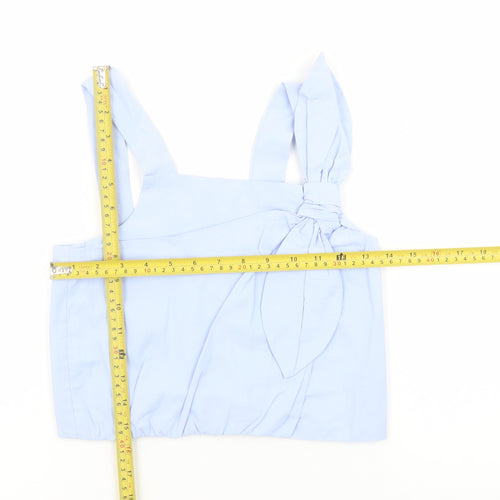 Zara Girls Blue Cotton Cropped Tank Top 13-14 Years with Bow Detail