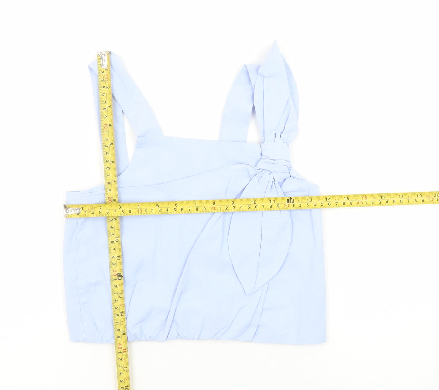 Zara Girls Blue Cotton Cropped Tank Top 13-14 Years with Bow Detail