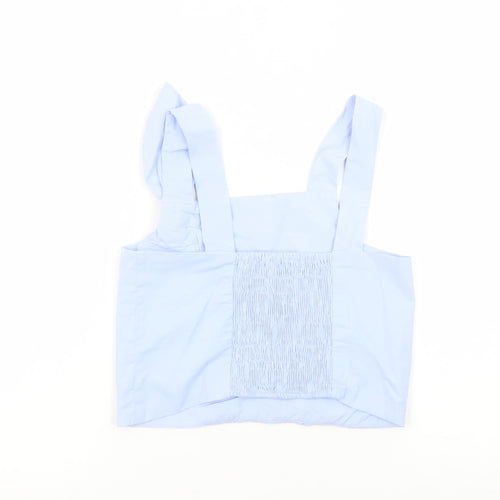 Zara Girls Blue Cotton Cropped Tank Top 13-14 Years with Bow Detail