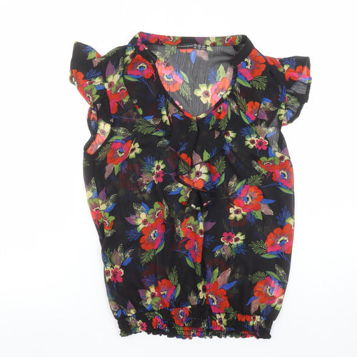 Atmosphere Women's Black Floral Ruffle Blouse Size 10 Polyester