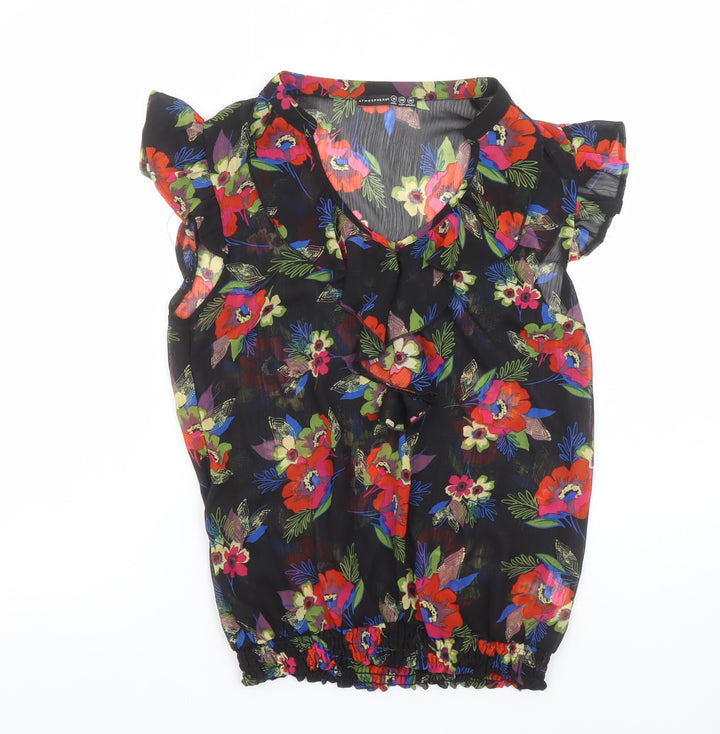 Atmosphere Women's Black Floral Ruffle Blouse Size 10 Polyester