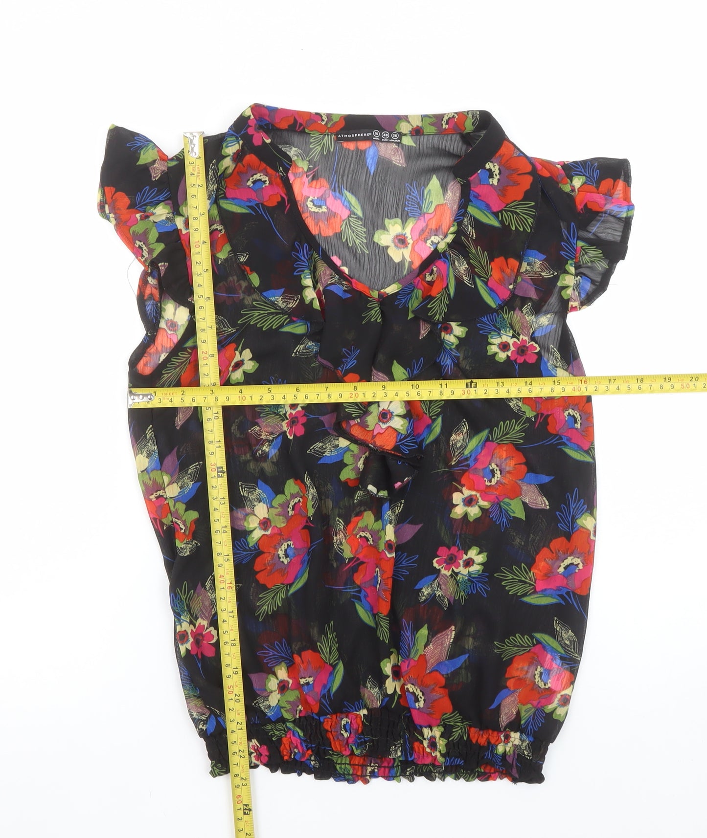 Atmosphere Women's Black Floral Ruffle Blouse Size 10 Polyester