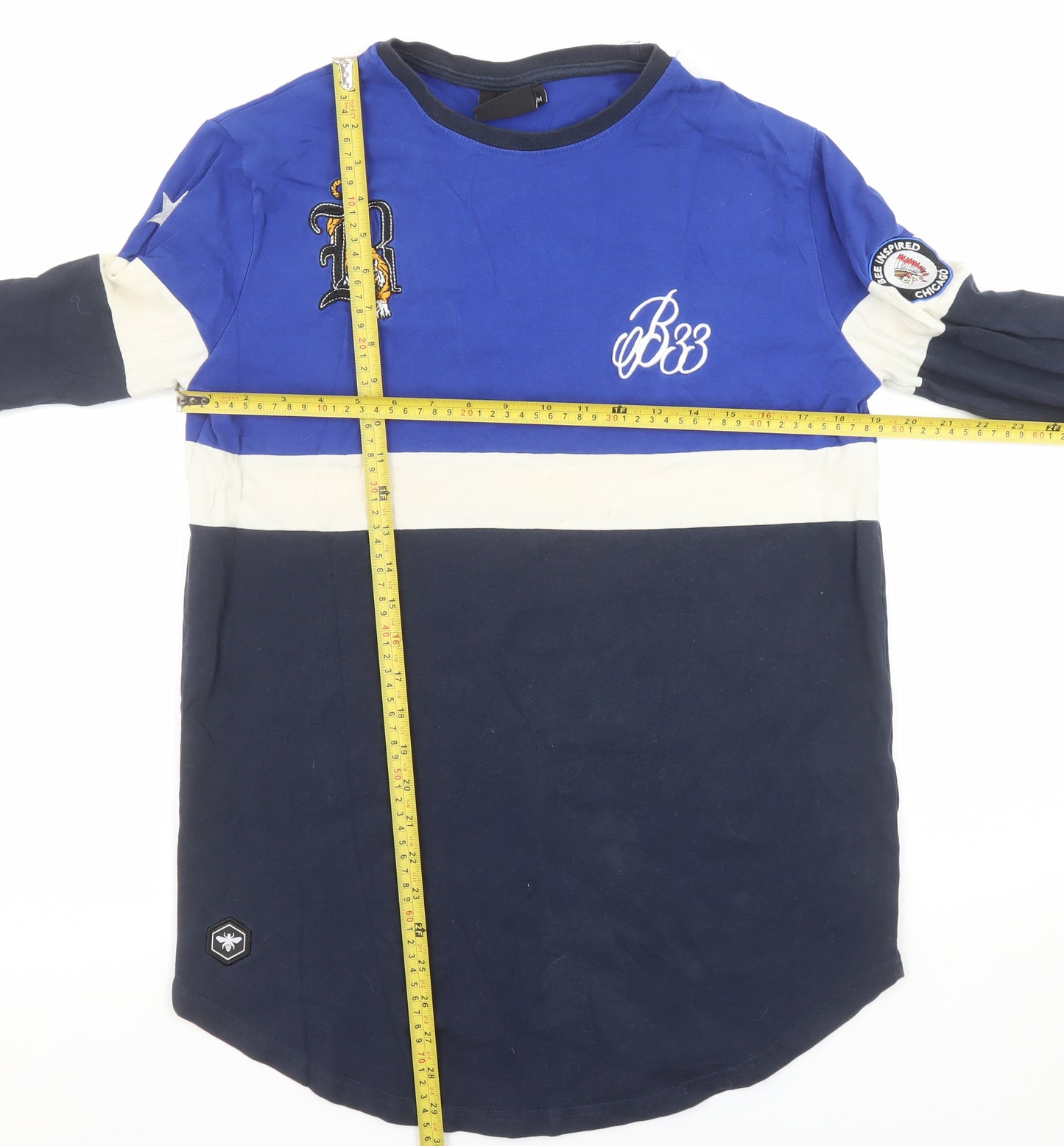 Bee Inspired Men Blue Colourblock Long Sleeve Slim Fit T-Shirt M