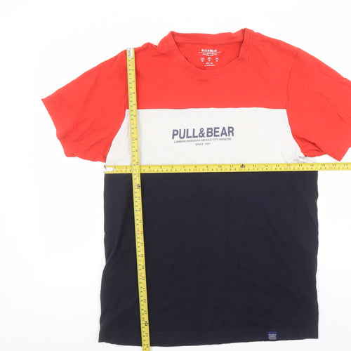 Pull & Bear Men’s Multicoloured Colourblock Cotton T-Shirt M Crew Neck