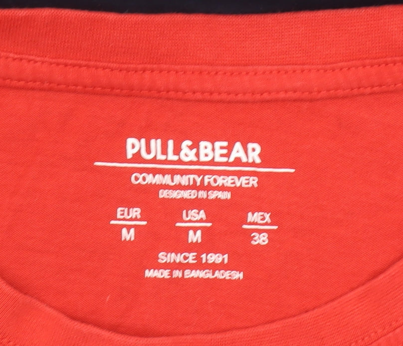 Pull & Bear Men’s Multicoloured Colourblock Cotton T-Shirt M Crew Neck