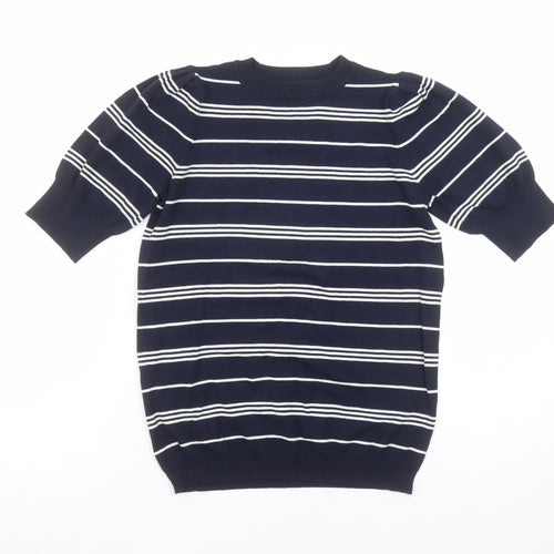 Marks and Spencer Womens Blue Striped Short Sleeve Knit Jumper Size 8