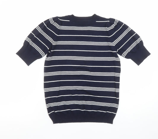 Marks and Spencer Womens Blue Striped Short Sleeve Knit Jumper Size 8