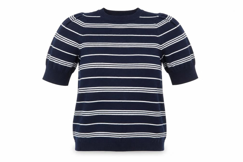 Marks and Spencer Womens Blue Striped Short Sleeve Knit Jumper Size 8