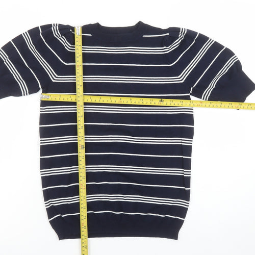 Marks and Spencer Womens Blue Striped Short Sleeve Knit Jumper Size 8