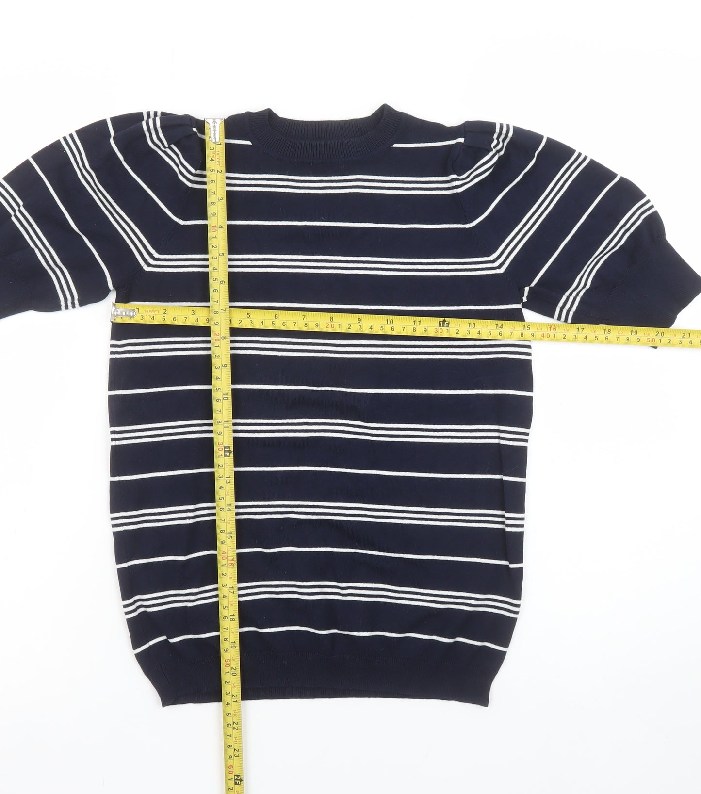 Marks and Spencer Womens Blue Striped Short Sleeve Knit Jumper Size 8