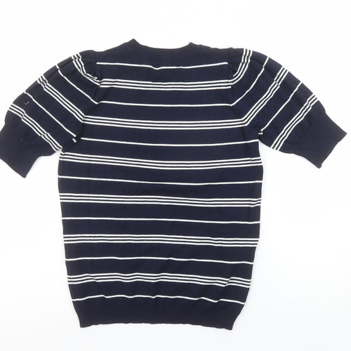 Marks and Spencer Womens Blue Striped Short Sleeve Knit Jumper Size 8