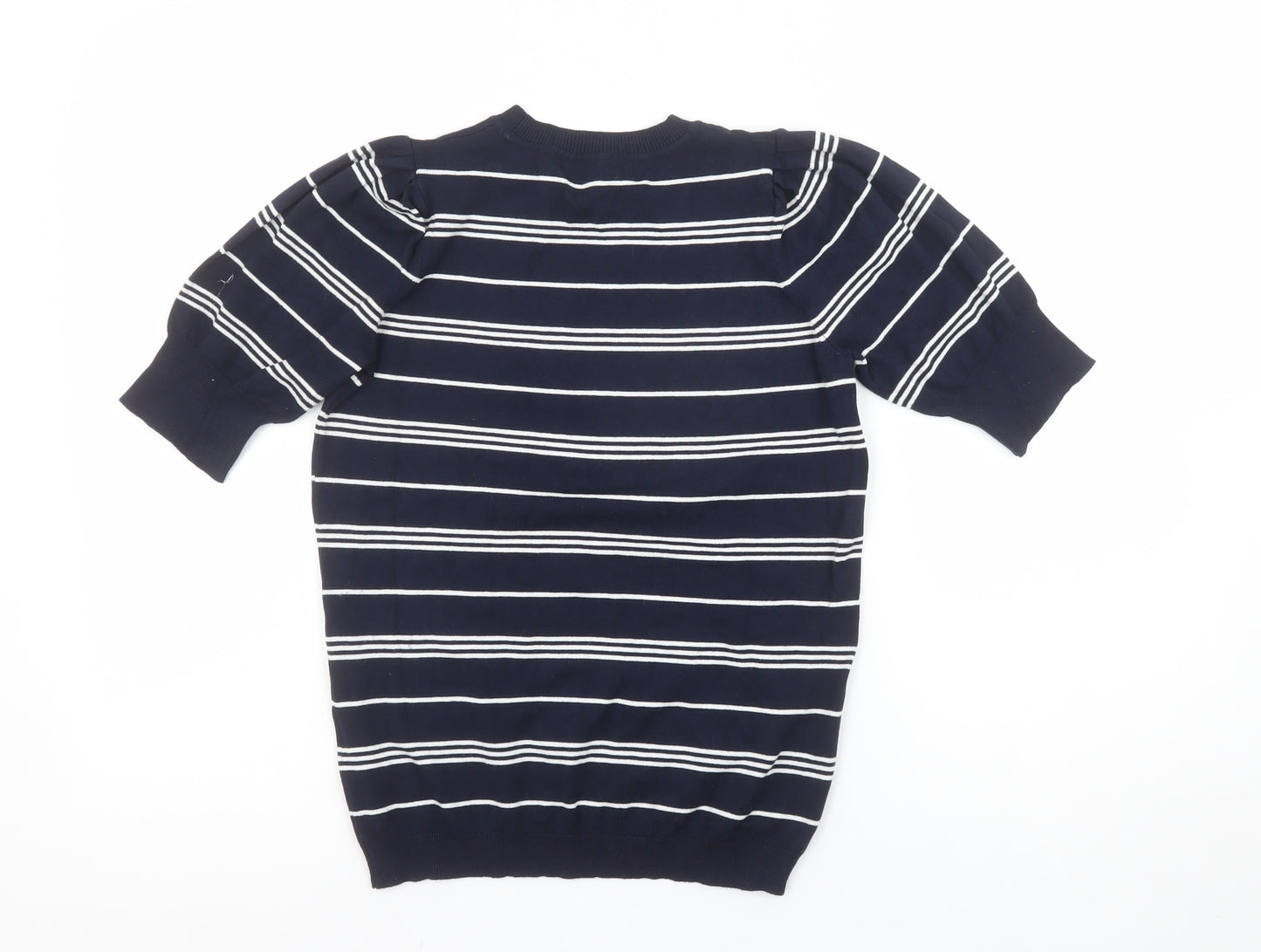 Marks and Spencer Womens Blue Striped Short Sleeve Knit Jumper Size 8