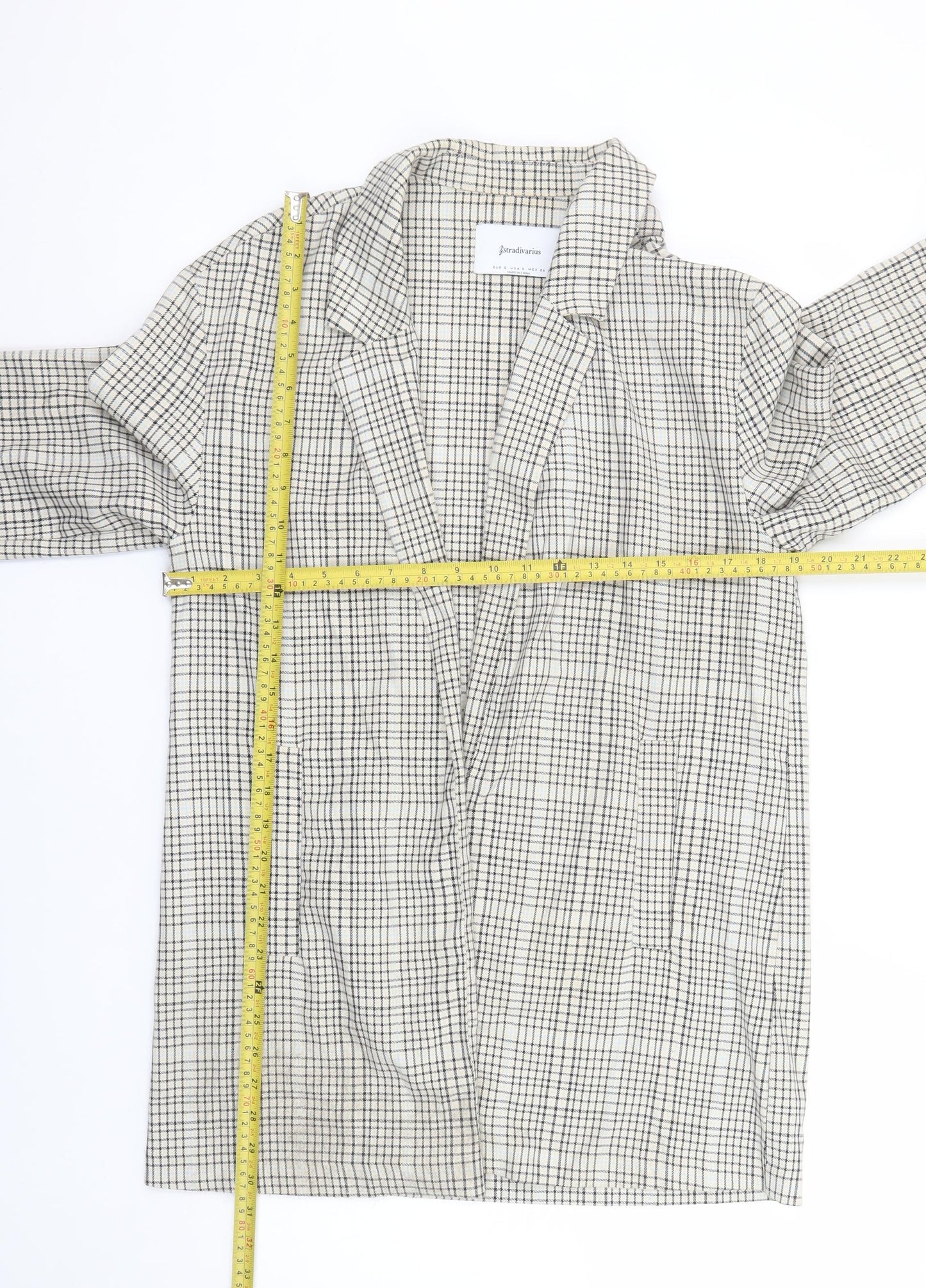 Stradivarius Women Beige Check Blazer Size 10 Regular Fit