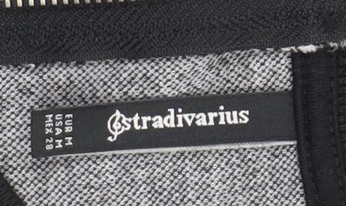 Stradivarius Women Grey Check Shift Dress Size 12 Short Sleeve Zip Back