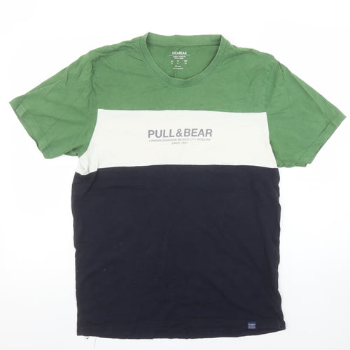 Pull & Bear Men's Multicoloured Cotton Colourblock T-Shirt M