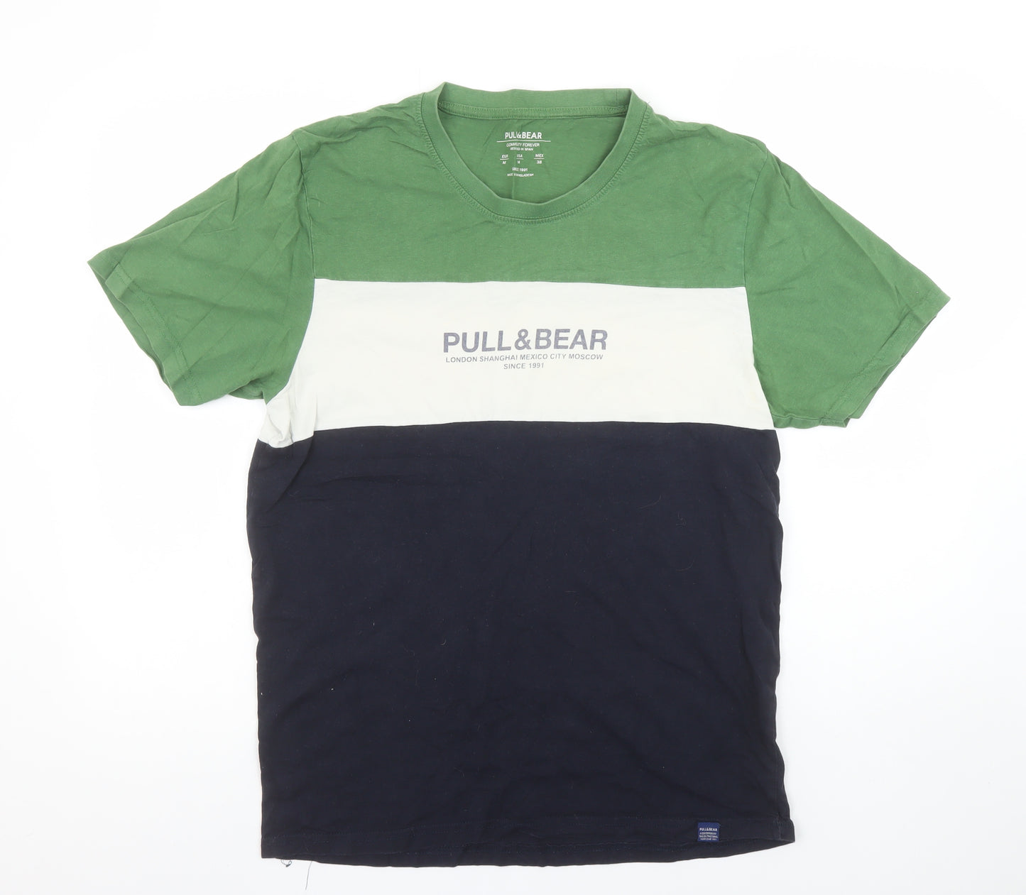 Pull & Bear Men's Multicoloured Cotton Colourblock T-Shirt M