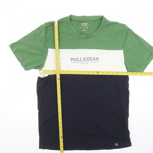 Pull & Bear Men's Multicoloured Cotton Colourblock T-Shirt M