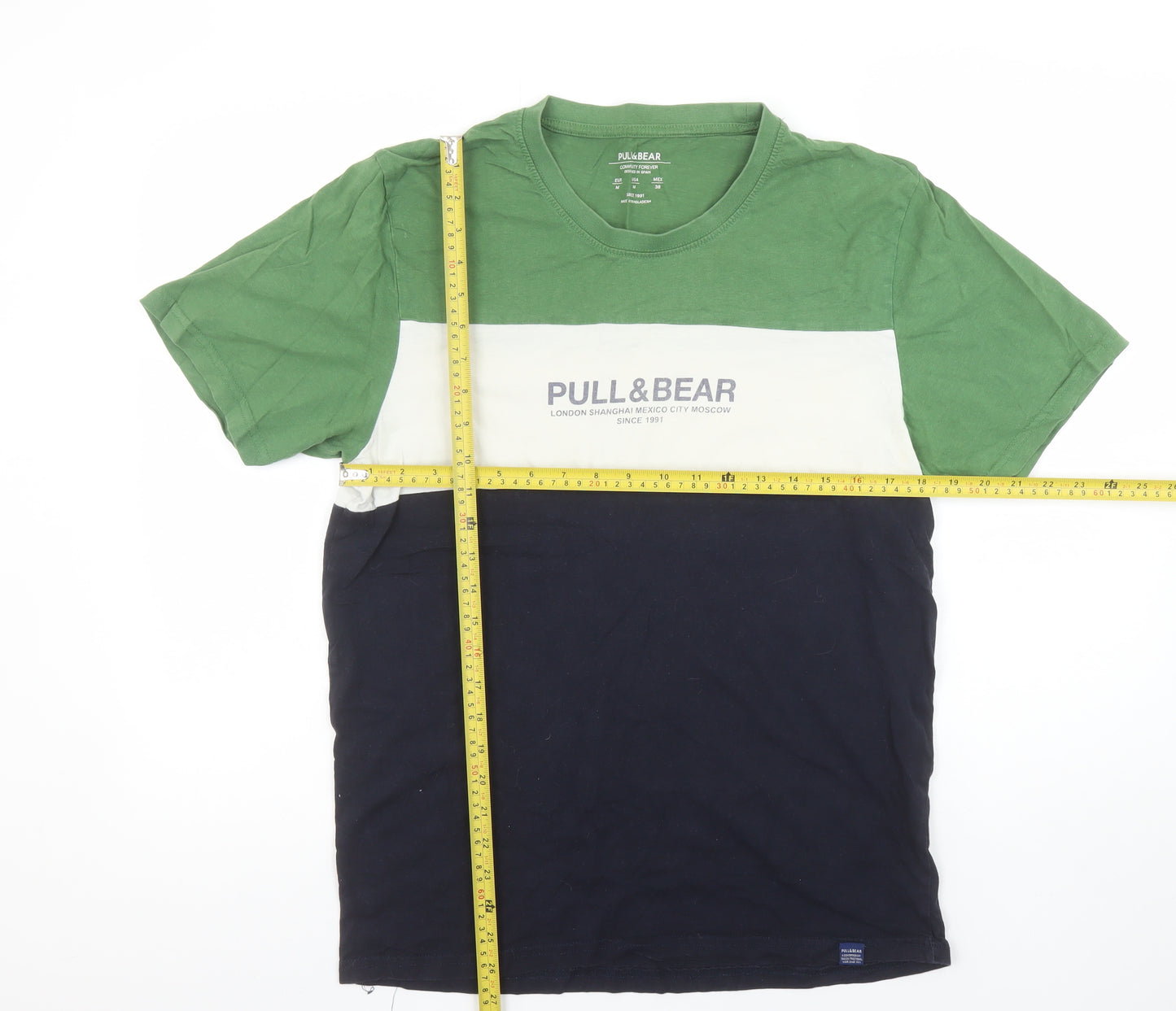 Pull & Bear Men's Multicoloured Cotton Colourblock T-Shirt M