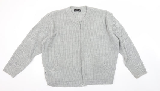 boohooMAN Men's Grey XL Full Zip Waffle Knit Cardigan Jumper