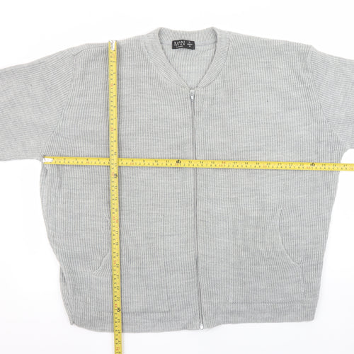 boohooMAN Men's Grey XL Full Zip Waffle Knit Cardigan Jumper