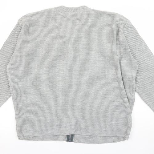 boohooMAN Men's Grey XL Full Zip Waffle Knit Cardigan Jumper