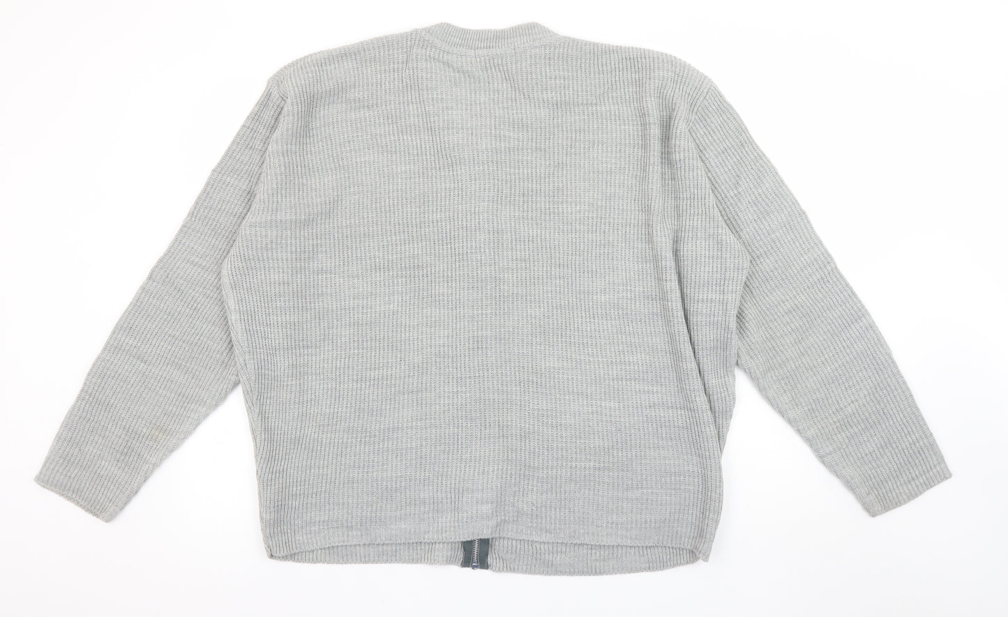 boohooMAN Men's Grey XL Full Zip Waffle Knit Cardigan Jumper