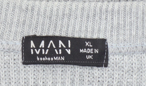 boohooMAN Men's Grey XL Full Zip Waffle Knit Cardigan Jumper