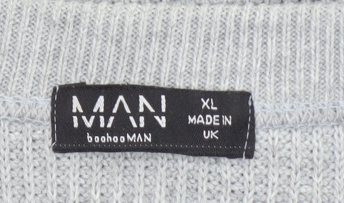 boohooMAN Men's Grey XL Full Zip Waffle Knit Cardigan Jumper