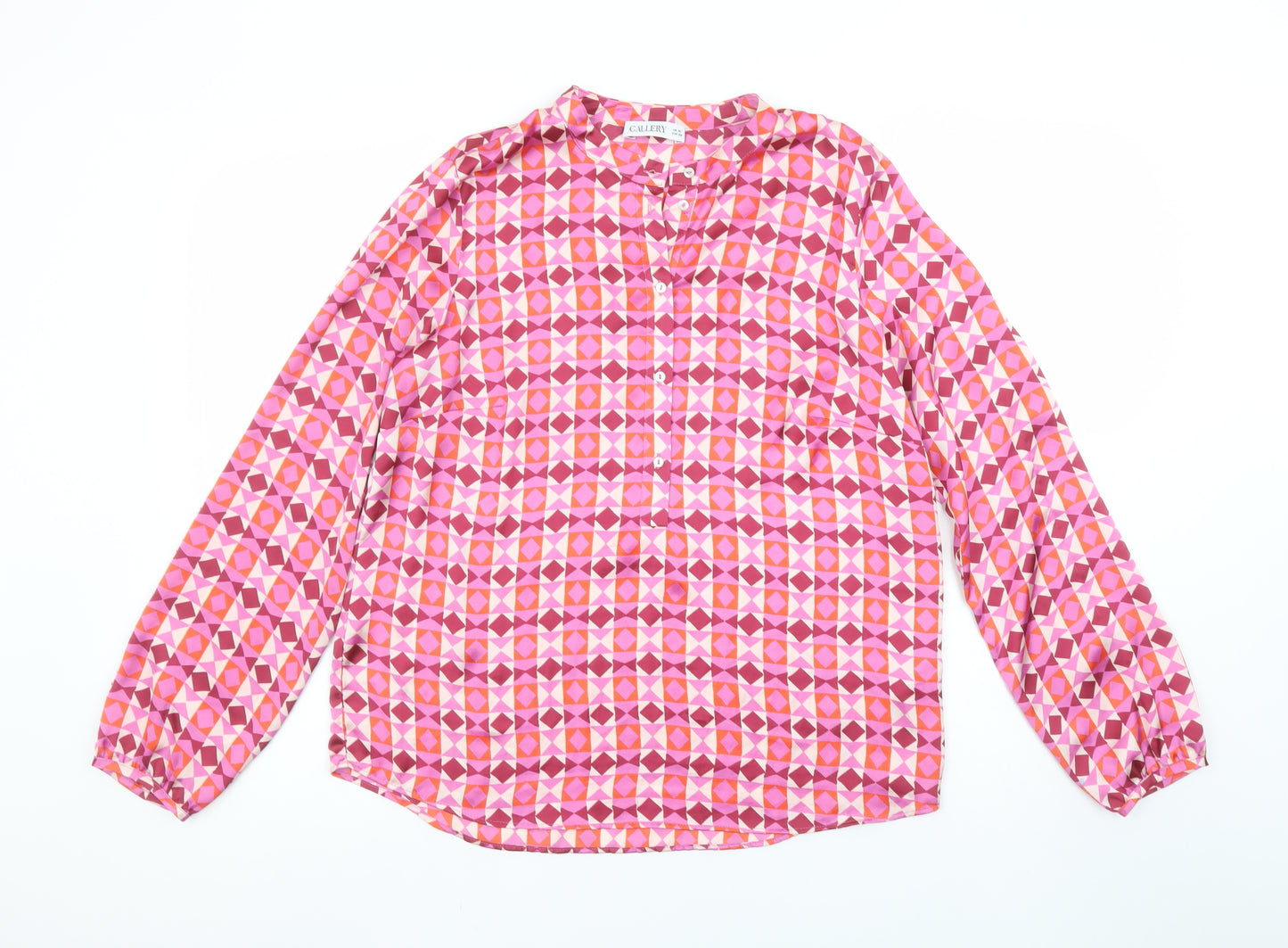 Gallery Womens Pink Geometric Long Sleeve Tunic Blouse Size 10