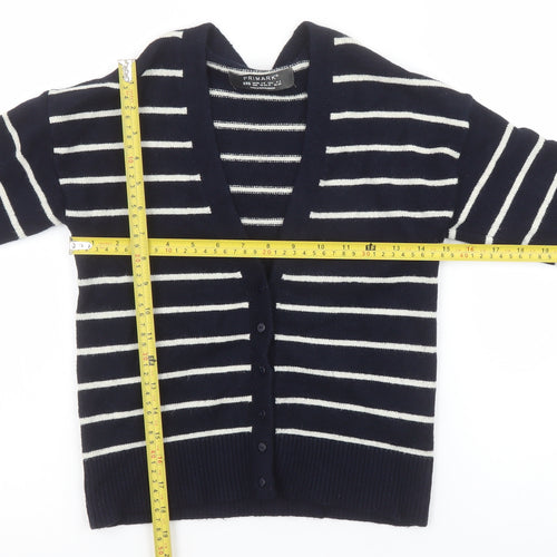 Primark Women Blue Striped V-Neck Cardigan 2XS Knit Long Sleeve