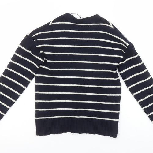 Primark Women Blue Striped V-Neck Cardigan 2XS Knit Long Sleeve