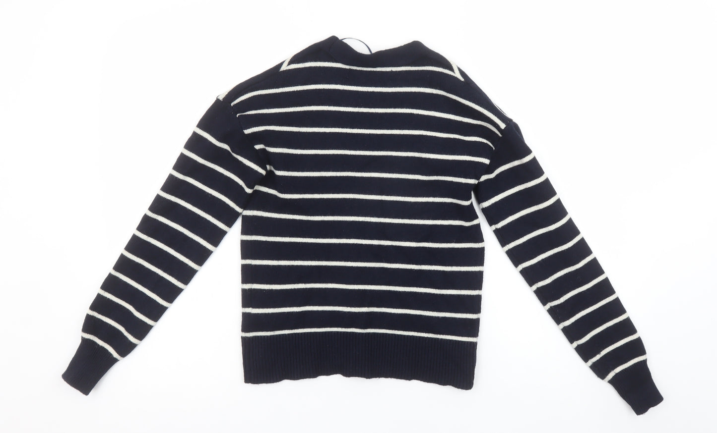 Primark Women Blue Striped V-Neck Cardigan 2XS Knit Long Sleeve