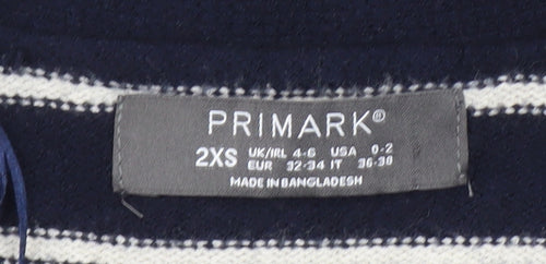 Primark Women Blue Striped V-Neck Cardigan 2XS Knit Long Sleeve