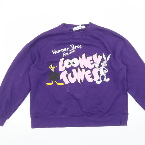 Looney Tunes Women's Purple Sweatshirt S 10/12 Crew Neck Daffy Bugs