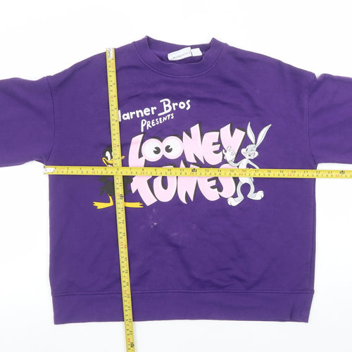Looney Tunes Women's Purple Sweatshirt S 10/12 Crew Neck Daffy Bugs