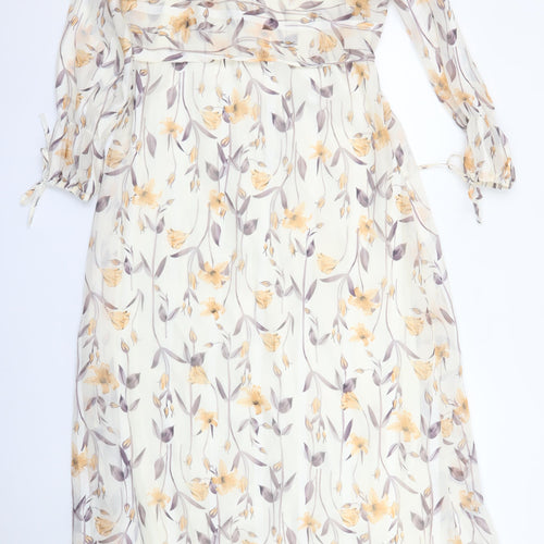 Jezza Women’s Ivory Floral Chiffon Maxi Dress Size 10