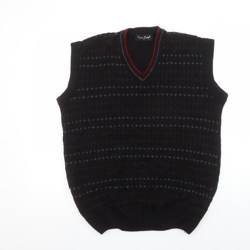 Super Range Men's Black Geometric Knit Sleeveless V-Neck Jumper Vest L