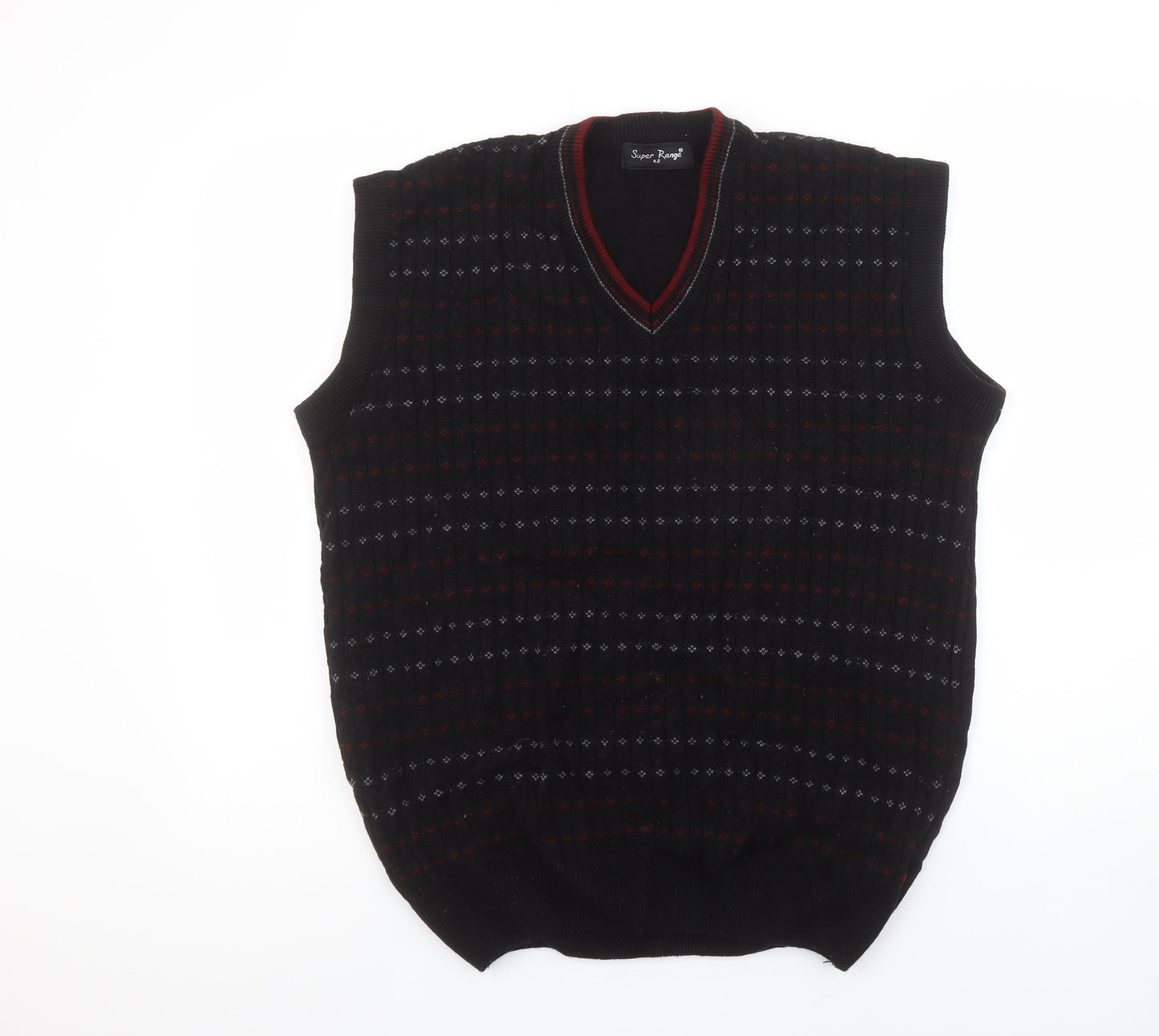 Super Range Men's Black Geometric Knit Sleeveless V-Neck Jumper Vest L