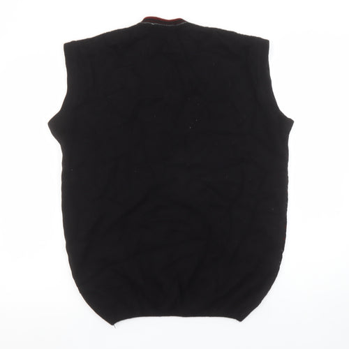 Super Range Men's Black Geometric Knit Sleeveless V-Neck Jumper Vest L
