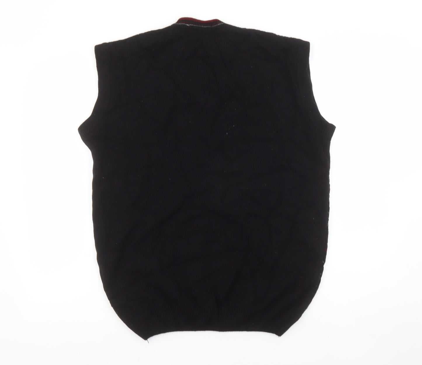 Super Range Men's Black Geometric Knit Sleeveless V-Neck Jumper Vest L