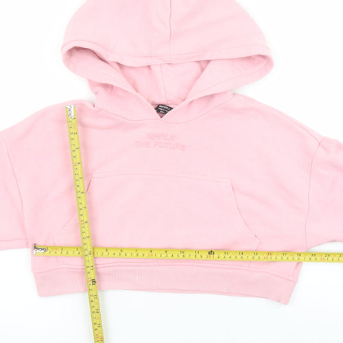 Bershka Women's Pink Cropped Pullover Hoodie Size L