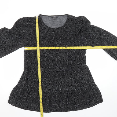 Primark Womens Black Polka Dot Tunic Blouse Size 12 Long Sleeve