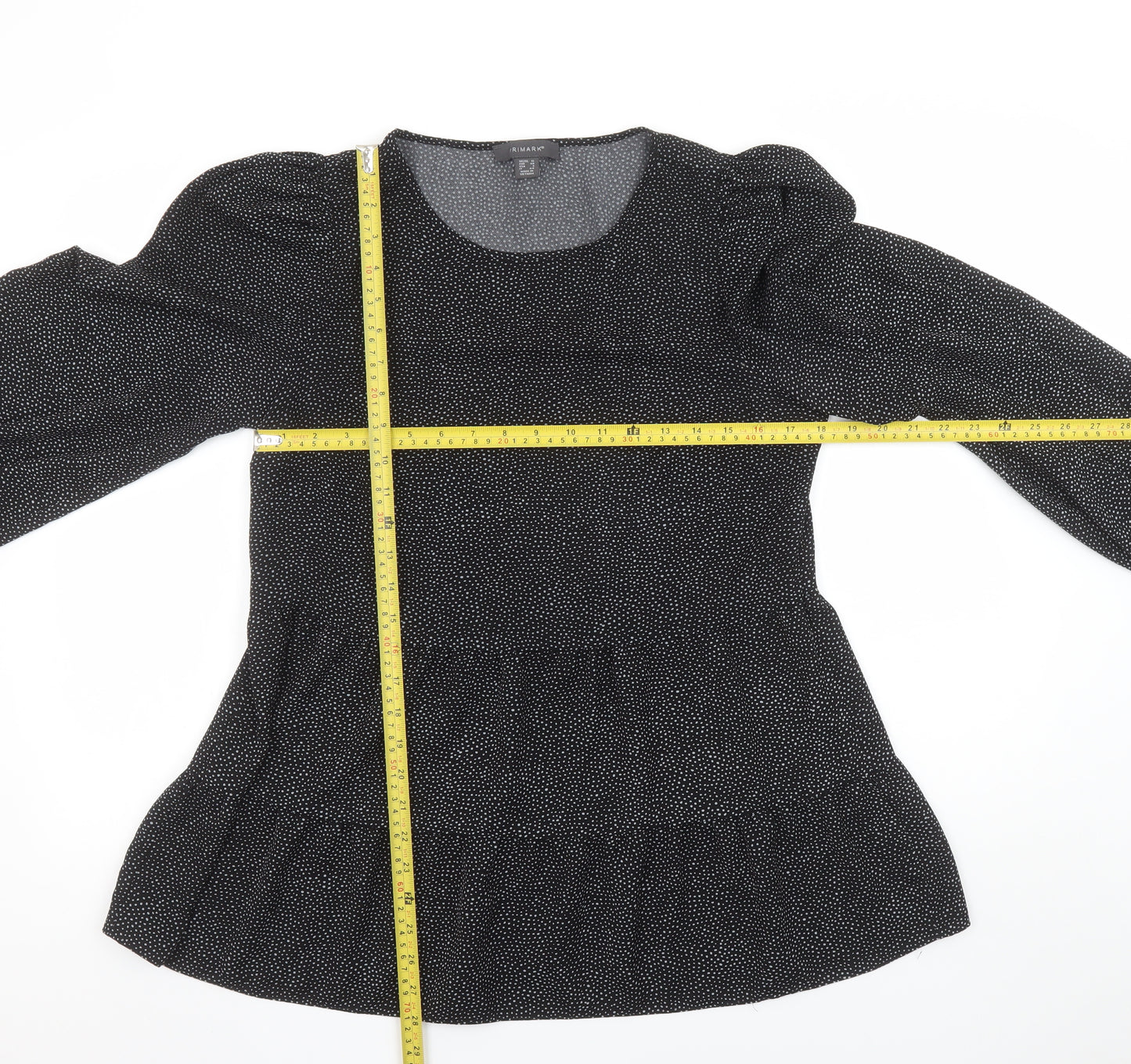 Primark Womens Black Polka Dot Tunic Blouse Size 12 Long Sleeve