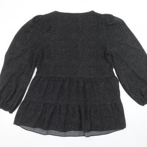 Primark Womens Black Polka Dot Tunic Blouse Size 12 Long Sleeve
