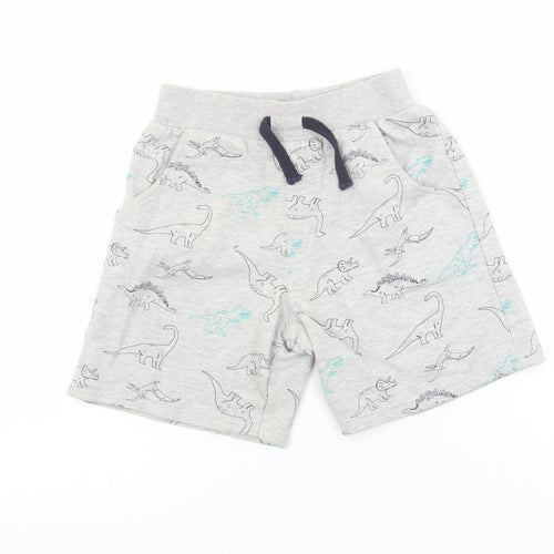 Crafted Boys Grey Dinosaur Print Sweat Shorts 6-7 Years Elastic Waist