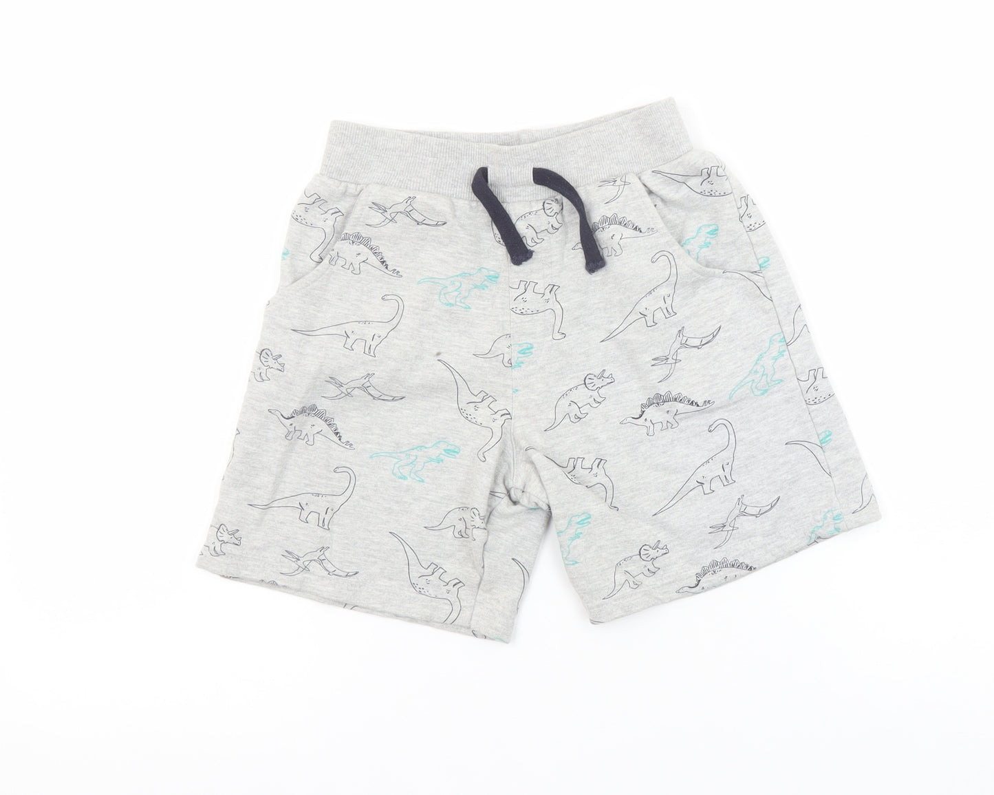 Crafted Boys Grey Dinosaur Print Sweat Shorts 6-7 Years Elastic Waist