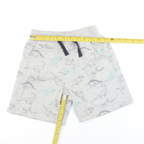 Crafted Boys Grey Dinosaur Print Sweat Shorts 6-7 Years Elastic Waist