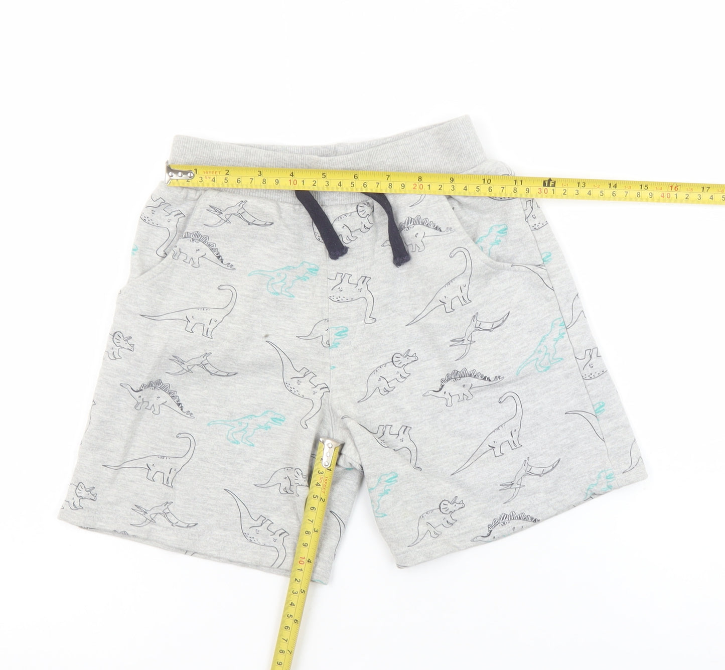 Crafted Boys Grey Dinosaur Print Sweat Shorts 6-7 Years Elastic Waist